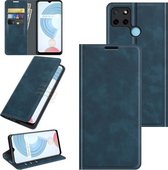 Voor OPPO Realme C21Y Retro-skin Business Magnetische Suction Leather Case met Houder & Kaartsleuven & Portemonnee (Donkerblauw)