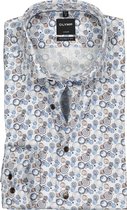OLYMP Luxor modern fit overhemd - mouwlengte 7 - wit met bruin en blauw dessin satijnbinding - Strijkvrij - Boordmaat: 38