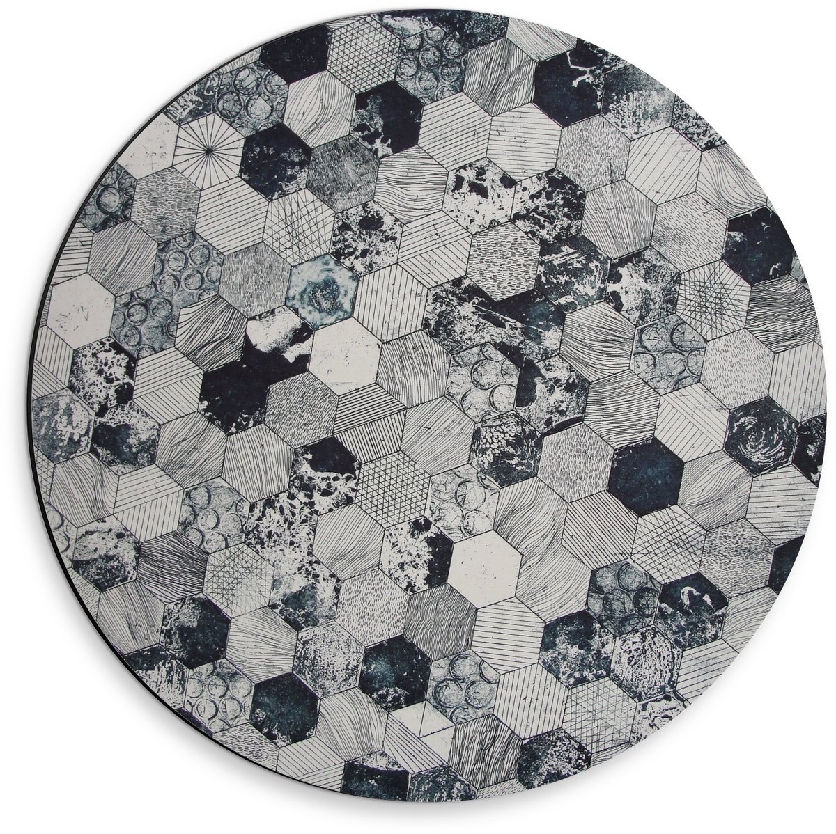 Dibond Wandcirkel - Patroon met Grijs - 30x30cm Foto op Aluminium Wandcirkel (met ophangsysteem)