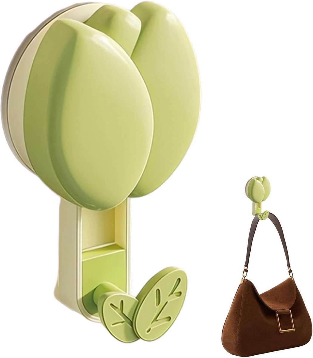Zuignap Douchehaken - Bloem Haken - Decoratief Ophangen - Herbruikbaar Zonder Boren - 12 x 7 cm - Groen