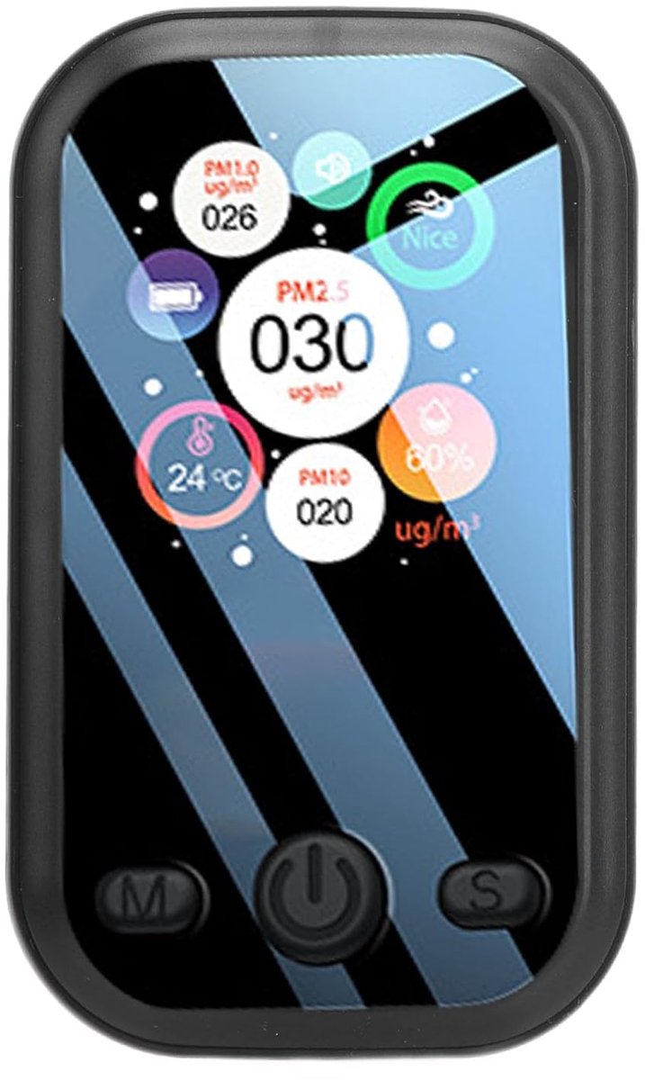 Luchtkwaliteitsmonitor - PM2.5 Detector - Binnenlucht Meten - 3D Luchtstroom Ontwerp - 85x51x17mm - Zwart