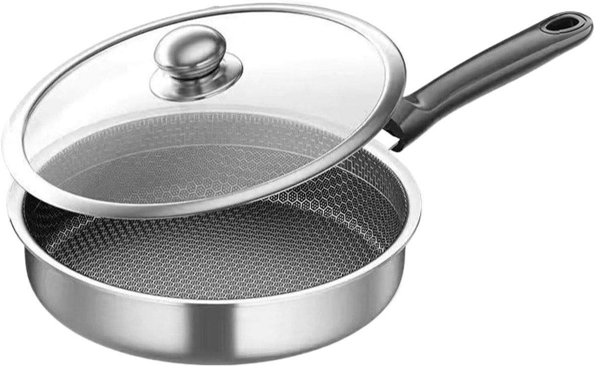 Roestvrijstalen Koekenpan Honingraat Pan Gelijkmatige Warmte Krasbestendige Coating 30 cm Zilver