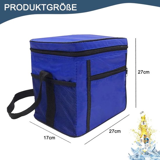 SnelShoppen - Opvouwbare Koeltas 10 Liter - Mini Geïsoleerde Thermo-Lunchtas - Perfect voor Picknick, Camping, Tuin en Feest - Blauw 27 x 17 x 24 cm van Snelshoppen — afbeelding 2