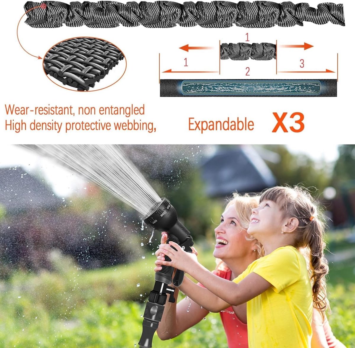 Uittrekbare tuinslang - Zwart - 30 meter lengte - 7-in-1 sproeipistool - Voor tuinieren en autowassen