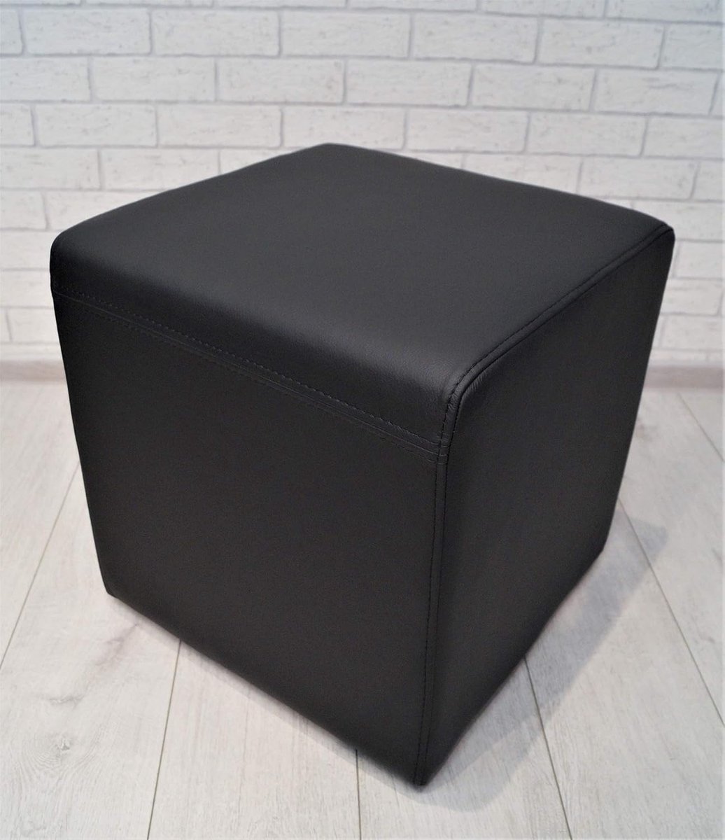 Leren Poef - Zitkruk Voetenbank - Extra Zitplaats - 100% Echt Leer - 40x40x40 cm - Zwart