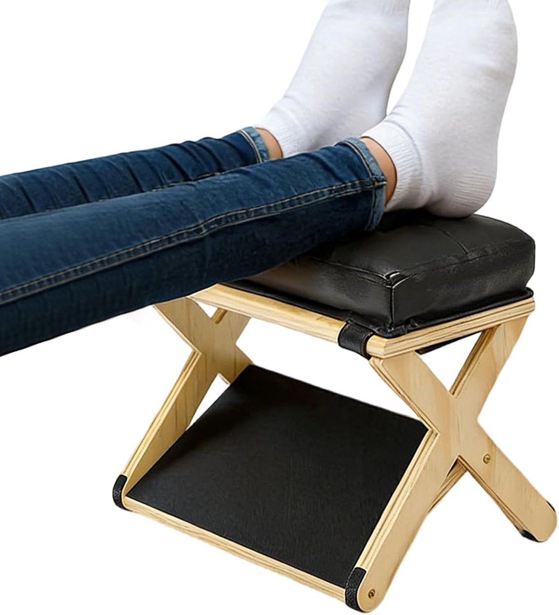 Voetsteun onder tafel - Beensteun bureau - Comfortabel zitten - Antislip rubberen pads - 23 cm breed - Naturel