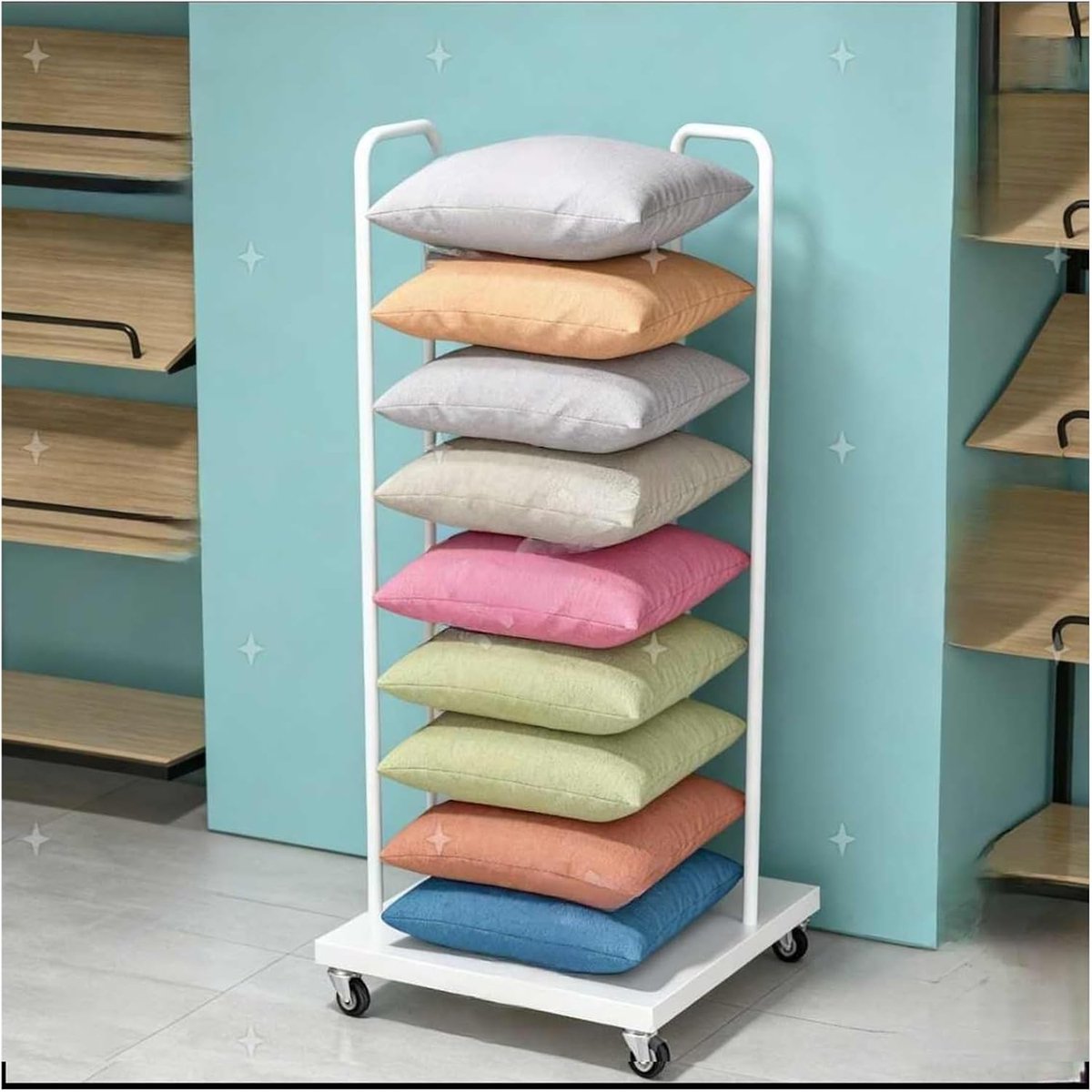 Mobiel kussen rek - Opbergrek met wielen - Decoratie organiseren - Hoge capaciteit - 30 kg - Wit