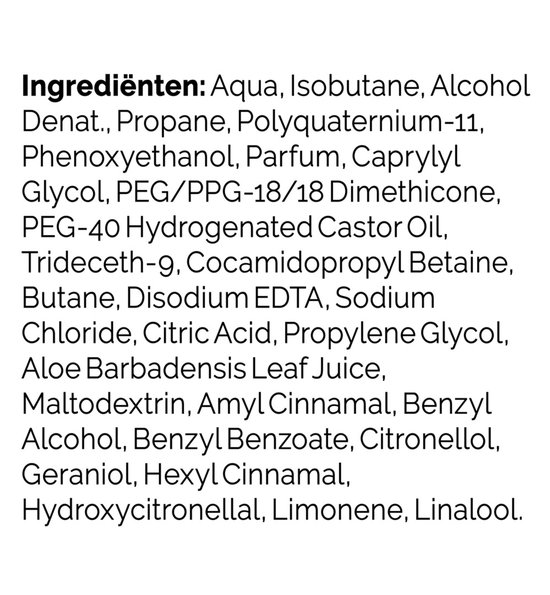 Ingrediëntenlijst in het Nederlands voor Andrélon Perfecte Krul mousse.