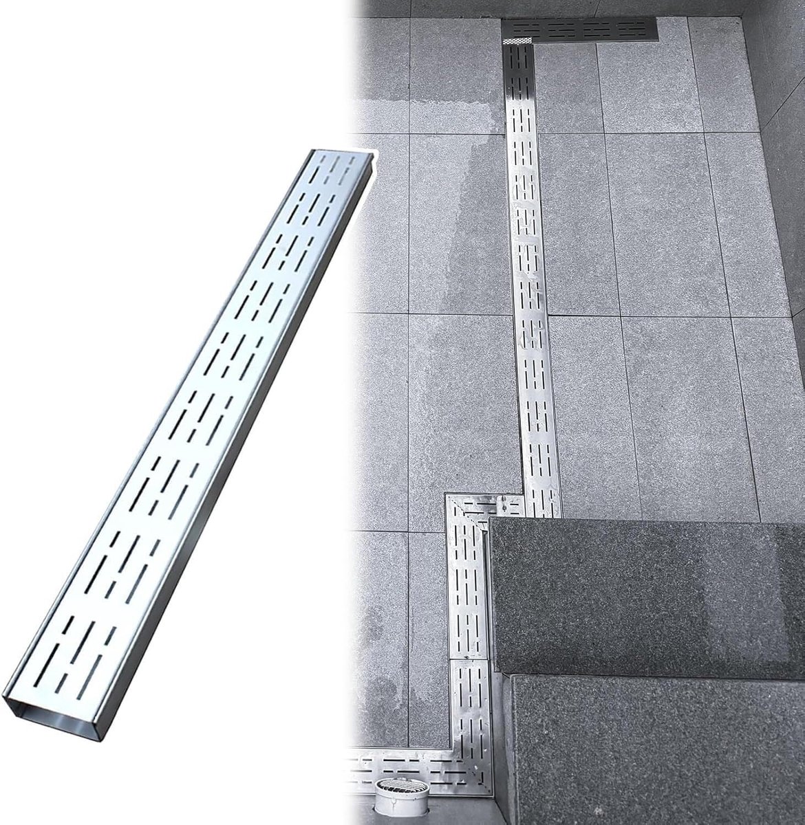 RVS Afvoerdeksels - Sleufgoot Rooster - Efficiënte Drainage - Versterkt Metaal - 100 cm - Zilverkleurig