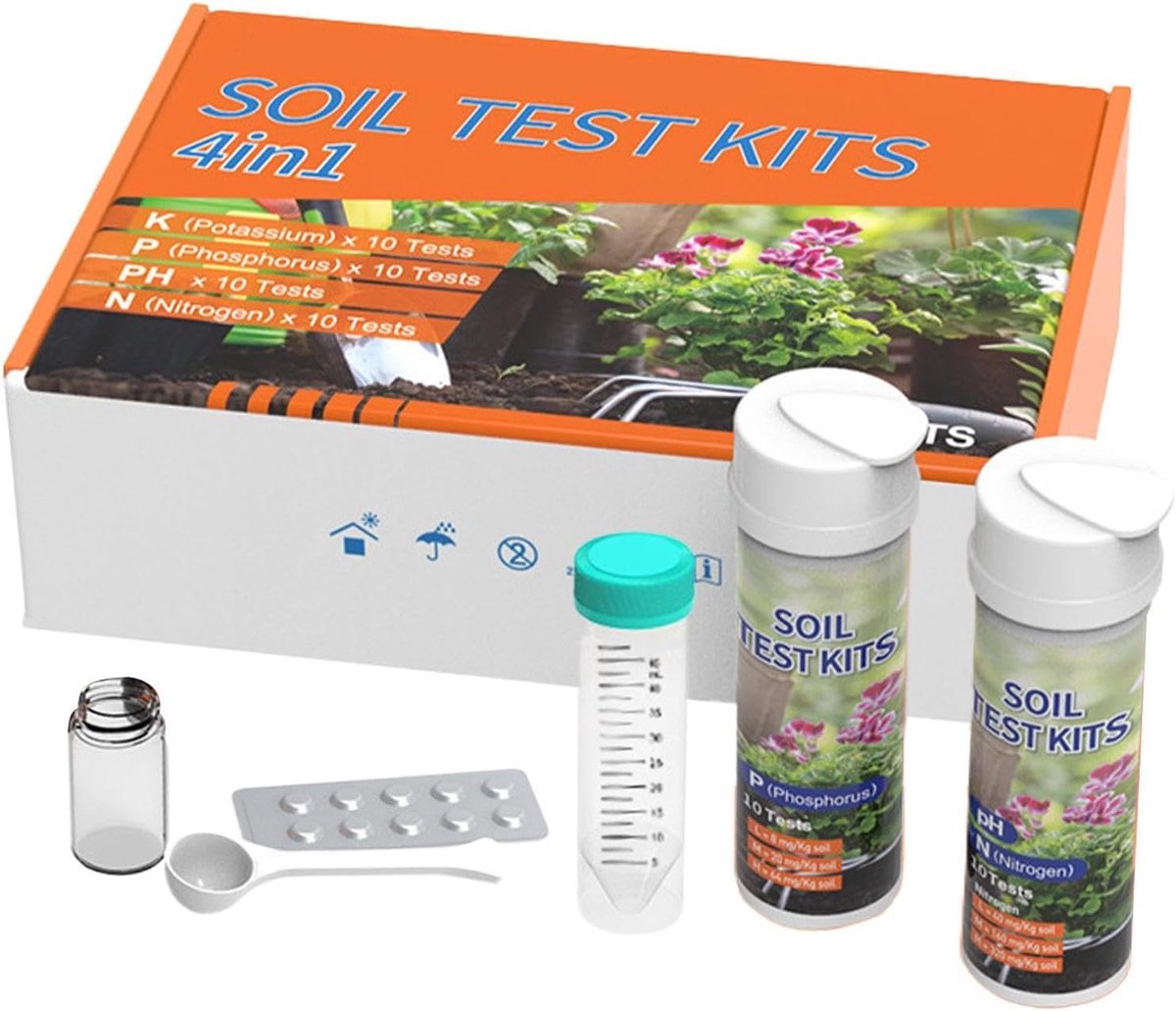 Bodemtestset - Voedingsstof analyzer - Gazon en tuin - 4-in-1 testkit - 10 tests per parameter - Multicolor
