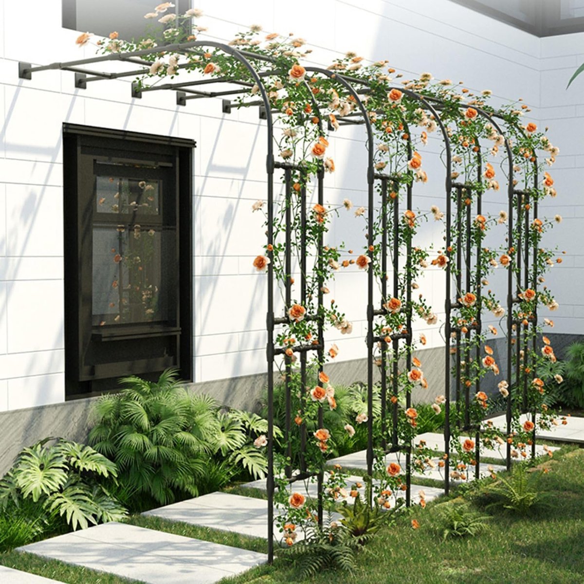 Klimroos Boog - Tuin Pergola - Planten Ondersteunen - Corrosiebestendig Ontwerp - 270x240cm - Zwart