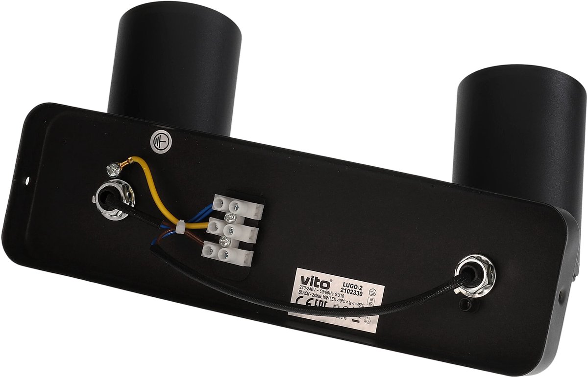 VITO Lugo-2 - Opbouwspot Plafond - 2x GU10 Fitting met verstelbare lichtbundel - 70x250mm - 55x82mm - Zwart