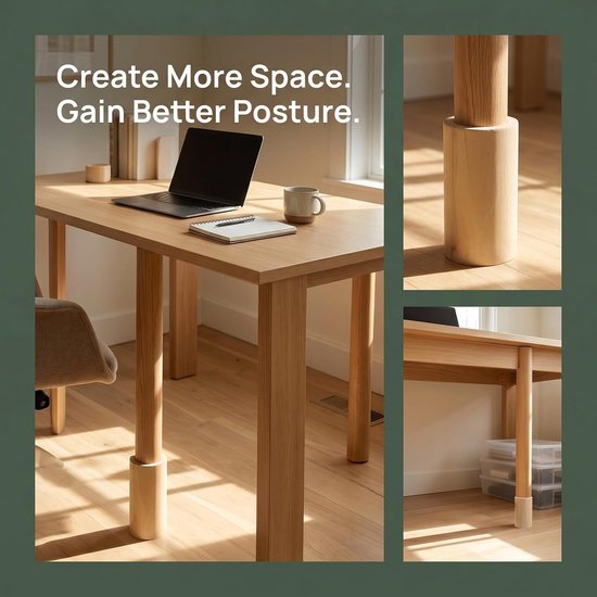 Houten Cilinder Meubelverhogers - Tafelpoot Verhogers - Comfortabeler Zitten - Antislip Ronde Voetstukken - 2 Stuks - Lichtbruin — afbeelding 3