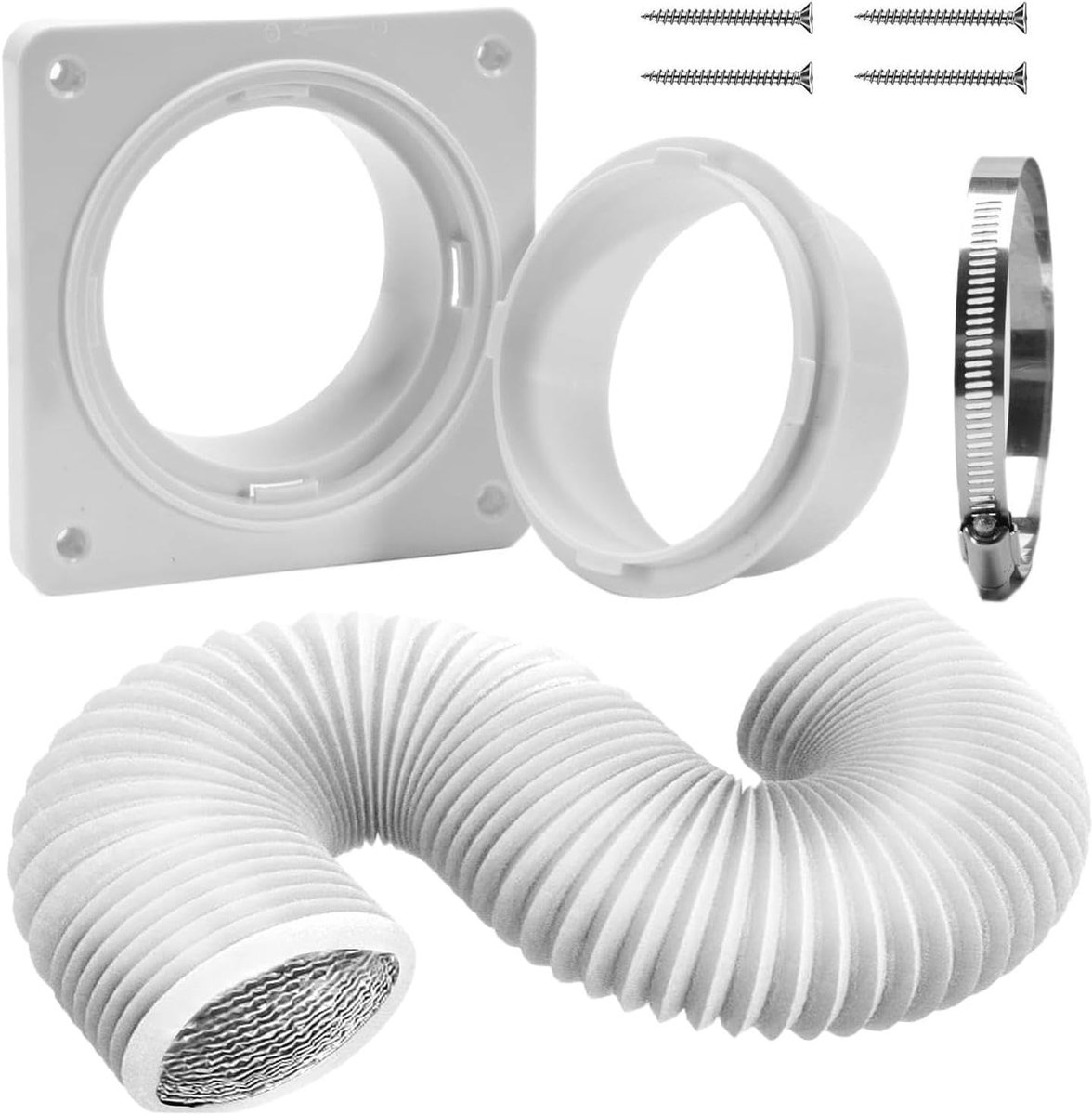 Afvoerset Wasdroger Ventilatieslang Aansluiting Vochtige Ruimte Ventileren Stofdichte Oplossing 150 cm Wit