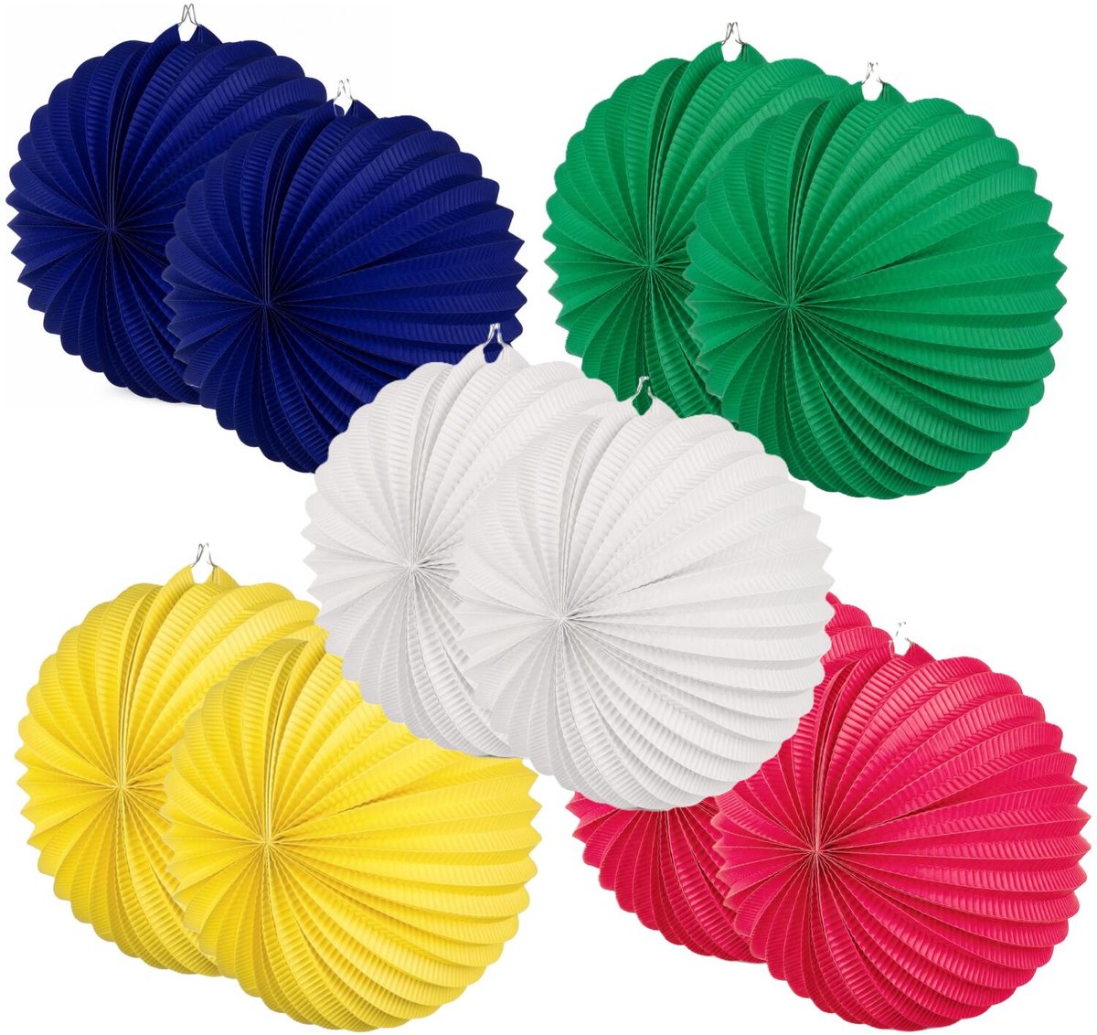 Boland Lampionnen van papier - rond - set van 10x stuks - Dia 22 cm - Versiering - mix van 5 kleuren