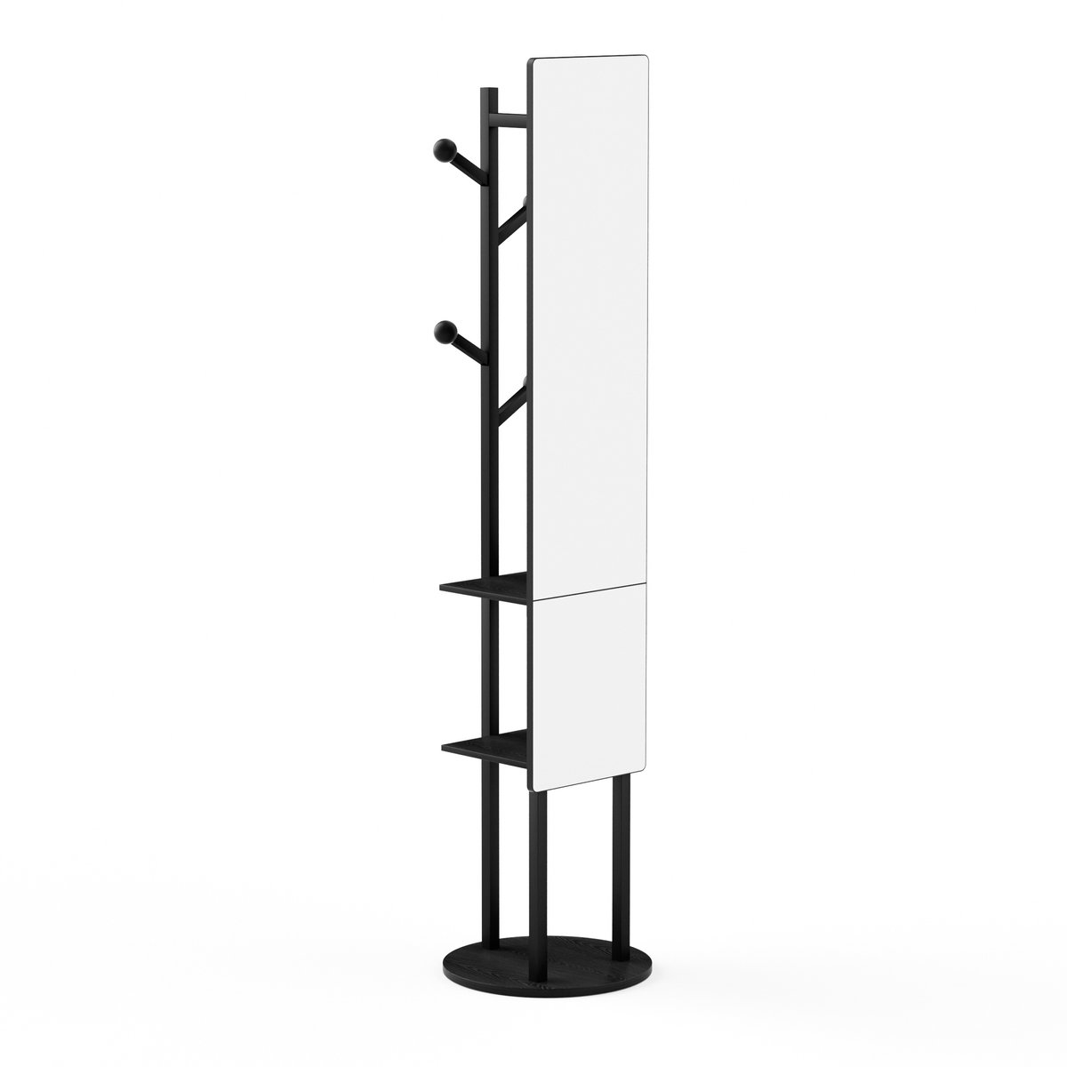 Clruro Kapstok - 40 × 40 × 174 cm - met Spiegel - met Haken - Multifunctioneel - Zwart