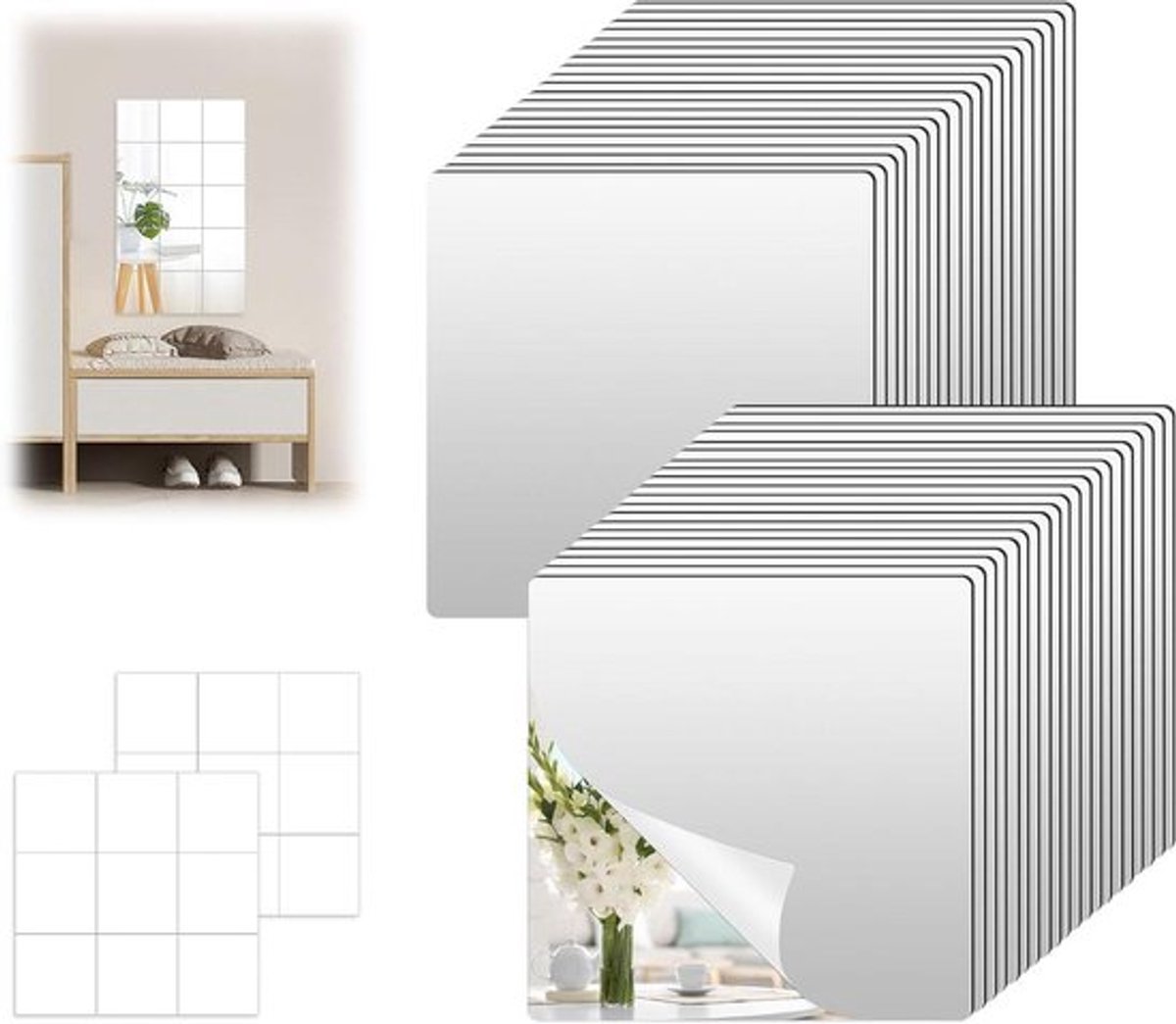 Zelfklevende spiegelfolie 40 stukken Allecto Plus voor wanddecoratie