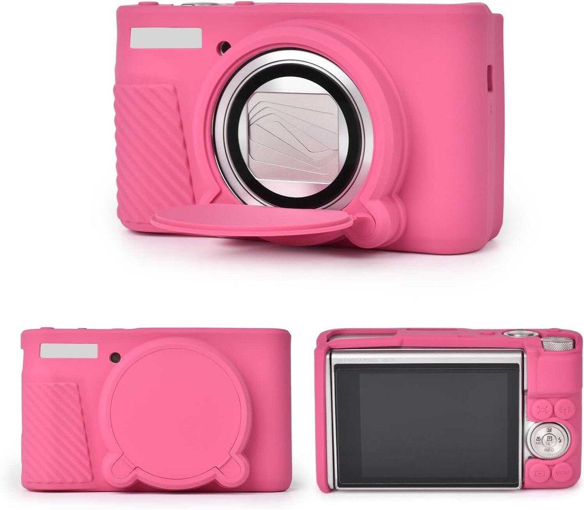 LISM-Beschermhoes Geschikt voor Canon SX740 camera, gemaakt van zacht siliconen, geschikt voor Canon PowerShot SX740/SX730 camera's - krasbestendige beschermhoes met afneembare lensdop - gebroken roze rood.