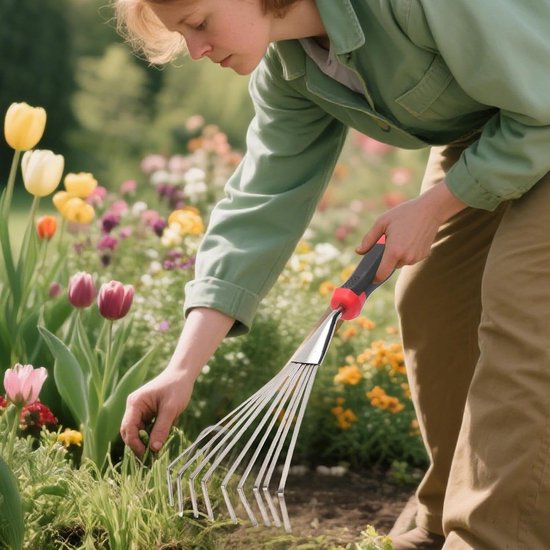 Hand Hark - Tuin Hark - Grond Bewerken - Roestvrij Staal - 37 cm - Grijs — afbeelding 4