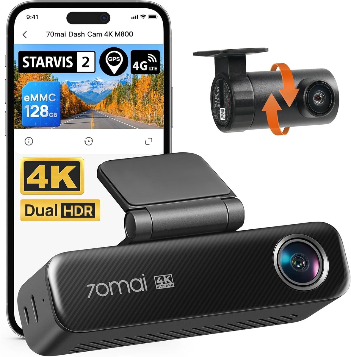 Dashcam - 4K Ultra HD - Dual-Kanaal Opname - Ingebouwde GPS - Voor Auto's