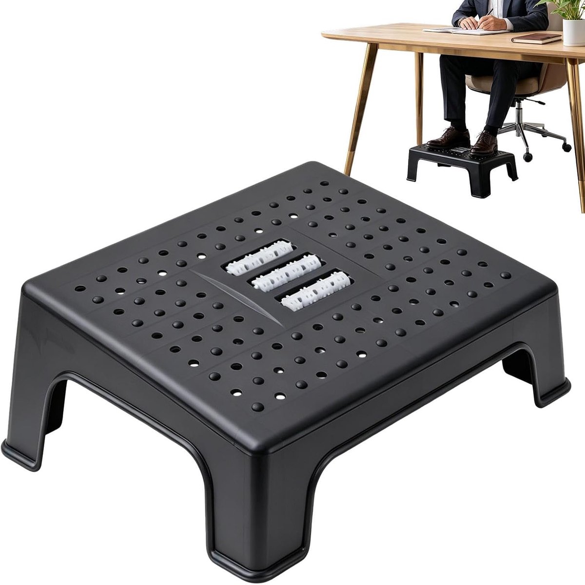 Voetsteun onder bureau - Steun kruk - Comfortabel werken - Antislip textuur - 355 x 26 x 14 cm - Zwart
