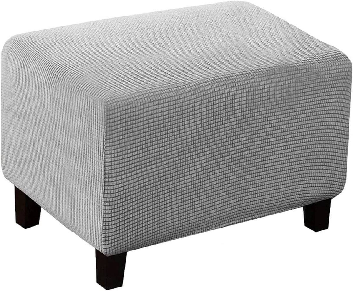 Voetenbankhoes Ottomaans - Hoes voor poef - Meubels beschermen - Elastisch en antislip - Universeel formaat - Lichtgrijs