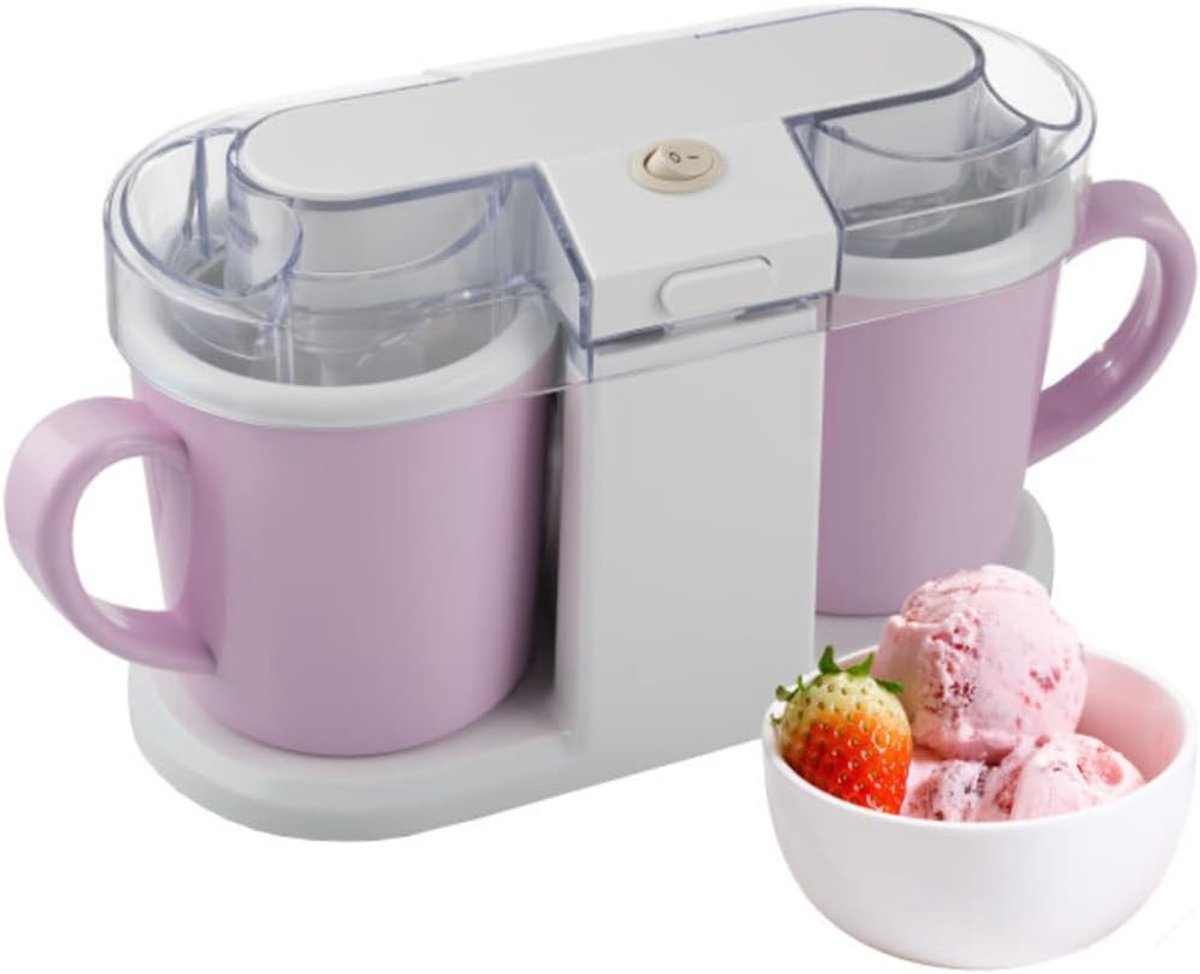 IJsmachine - Sorbetmaker - Desserts Maken - Dubbele Kom - 2 Kwart Capaciteit - Roze