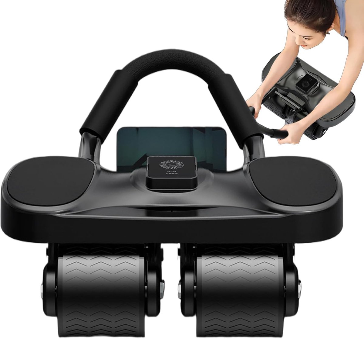 Buikspierwiel Met Steun - Core Trainer - Thuis Workout - Automatische Terugtelling - 41x28x16.5 cm - Zwart