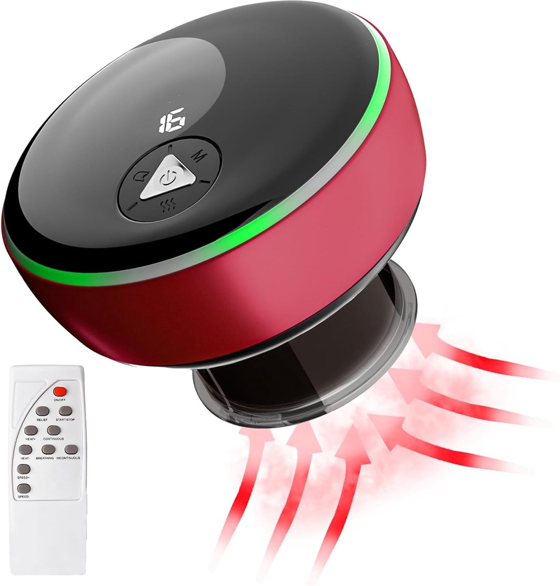Elektrische cuppingset - Cupping massageapparaat - Spierpijn verlichten - 16 snelheden - 392 gram - Rood