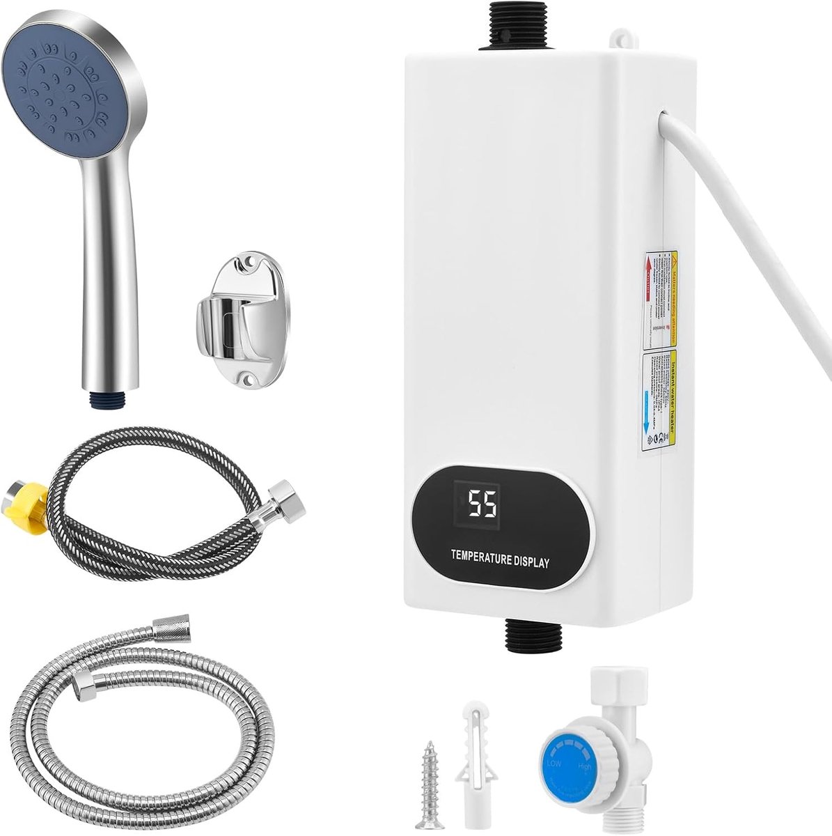 Doorstroomboiler - Elektrische boiler - Direct warm water - Digitaal LCD display - 5500 W - Wit