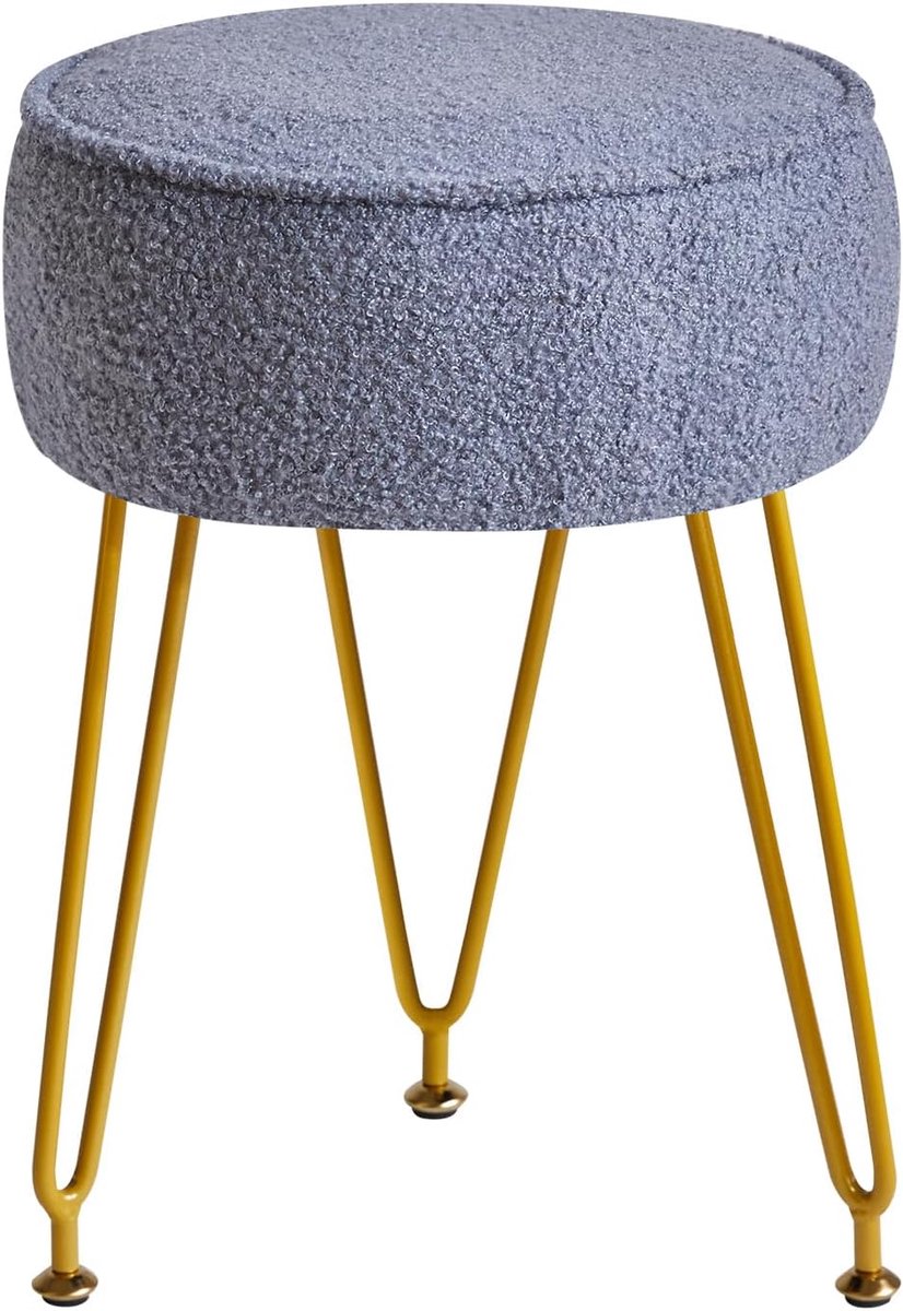 Fluwelen Rond Krukje - Ottomaan Voetenbankje - Make-up Zitten - Verstelbare Poten - 32 x 44 cm - Blauw