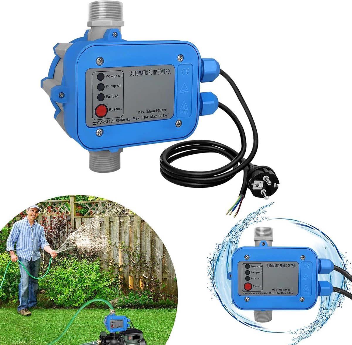 Pompbesturing Drukschakelaar - Waterpomp Controle - Automatische Watertoevoer - Ingebouwde Terugslagklep - Max 10 Bar - Zwart