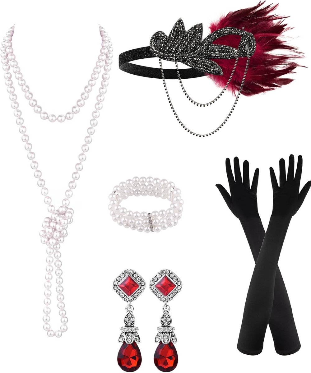 6 Stuks Flapper Accessoires voor Vrouwen, Perfect voor Great Gatsby en Roaring 1920s Kostuums