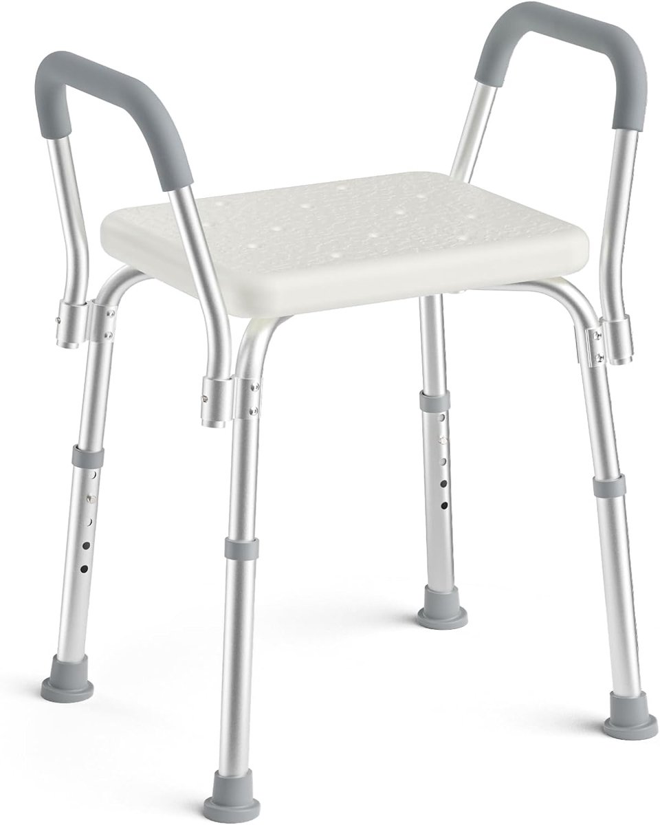 Douchestoel met Armleuningen - Badkamer Kruk - Veilig Douchen - 5 Hoogte-instellingen - 43-53 cm - Wit