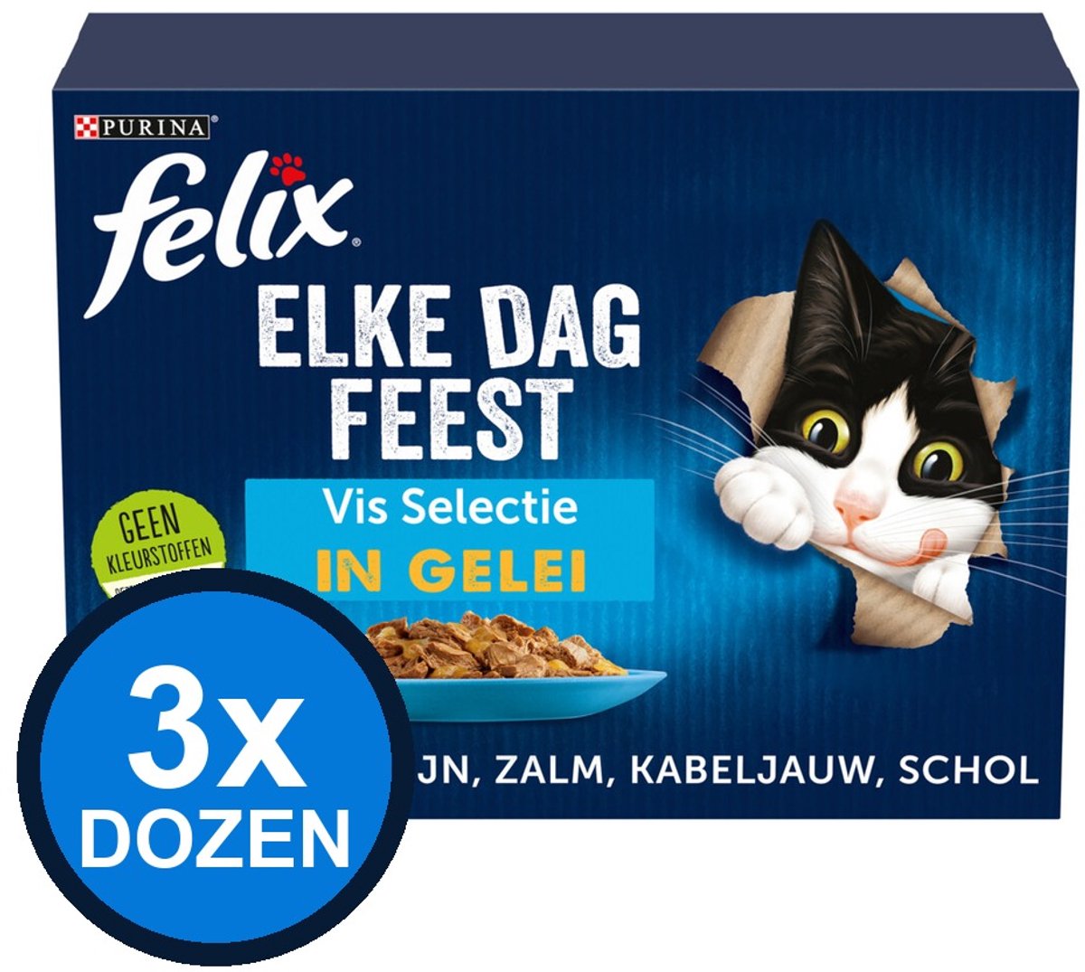 Felix Felix - Elke Dag Feest Vis Selectie in Gelei - Kattenvoer Natvoer - doos 12x85g