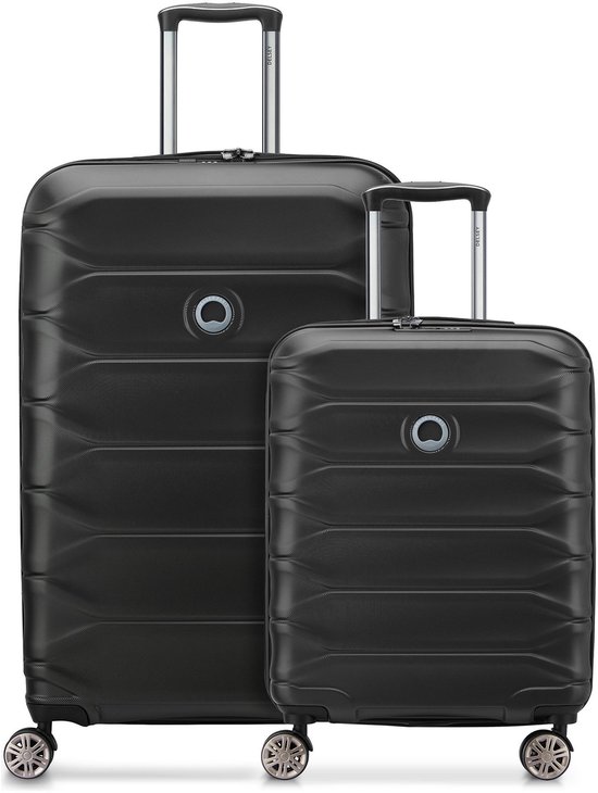 Delsey Paris Meteor-kofferset met 4 wielen, maten S en L, met uitbreidingsplooi - Harde bagage - TSA slot - deep black