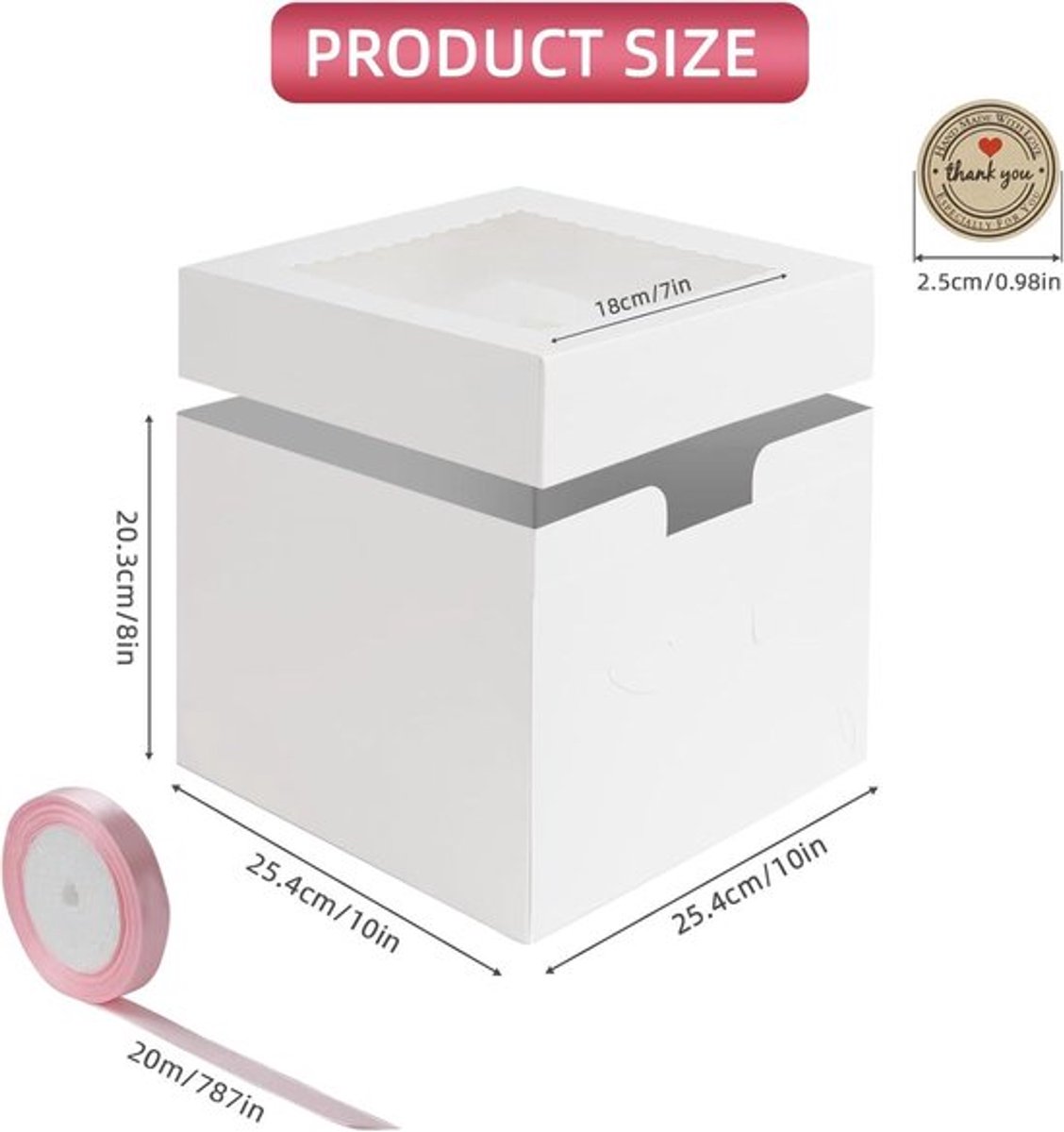 Witte vierkante taartbox Inovra Plus - 5 stukken