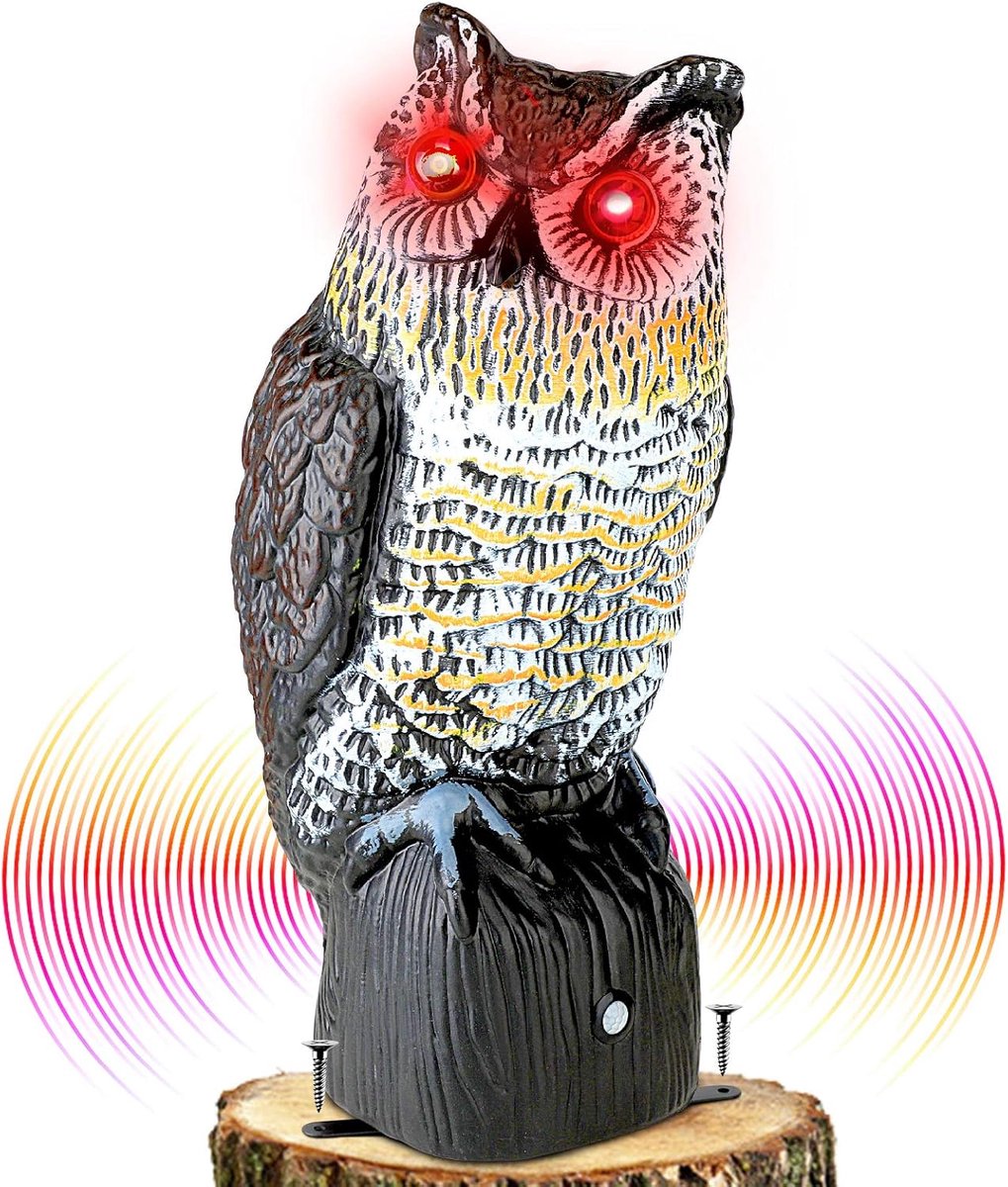 Vogelverschrikker Uil - Decoratieve Uil - Tuin Beschermen - Met Geluid - 40 cm - Grijs