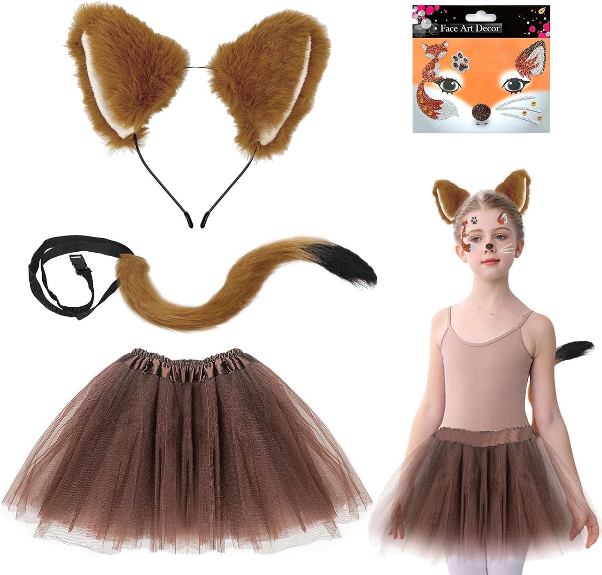 Fox kostuum voor kinderen - 4-delig set - kunstmatige vossenoren en lange staart - perfect voor verkleedpartijen - SnelShoppen