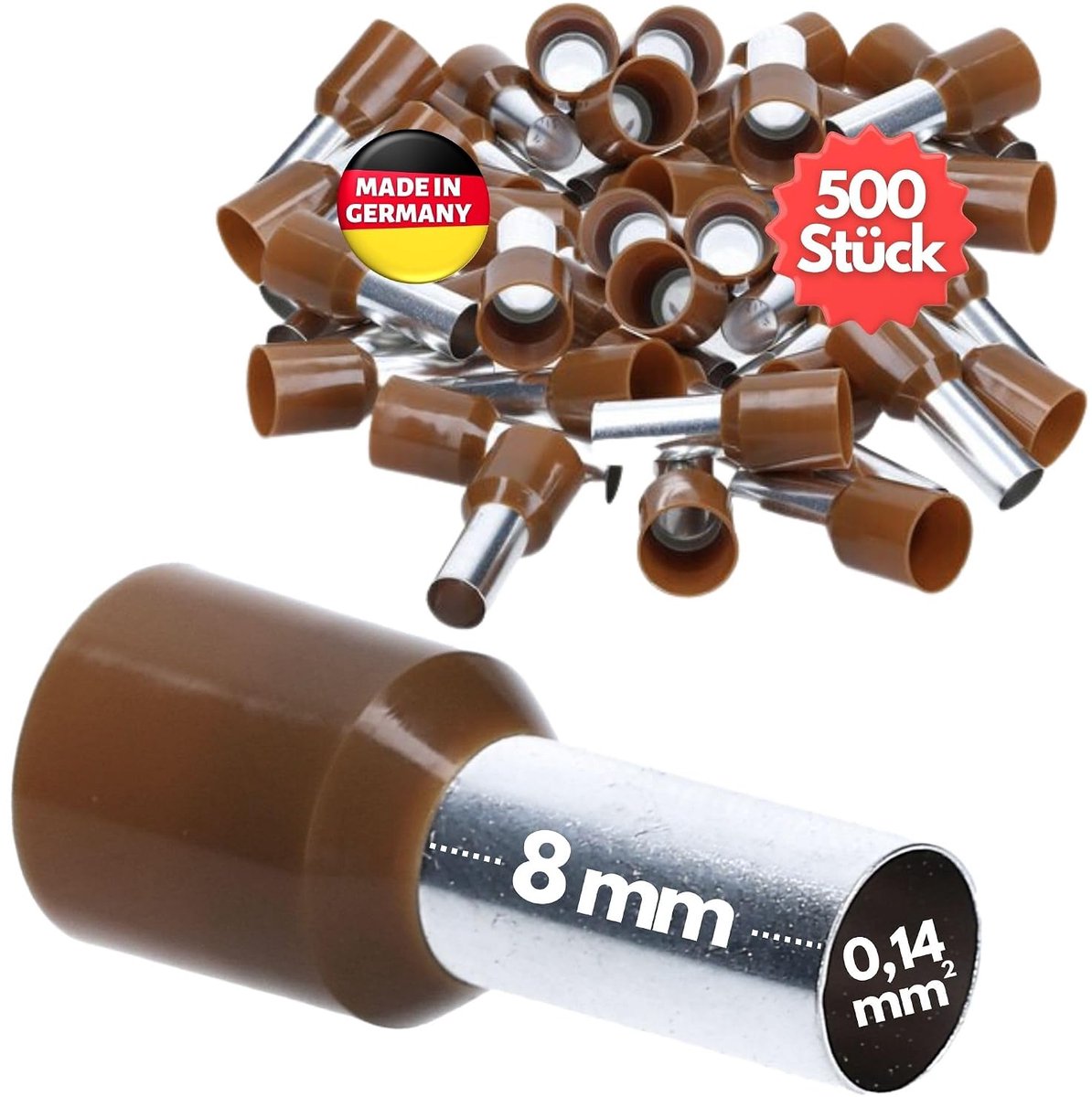 Kabelhulzen 0.14 mm² - bruin - 8 mm lang - betrouwbare verbinding voor elektrische installatie - ShopVlot