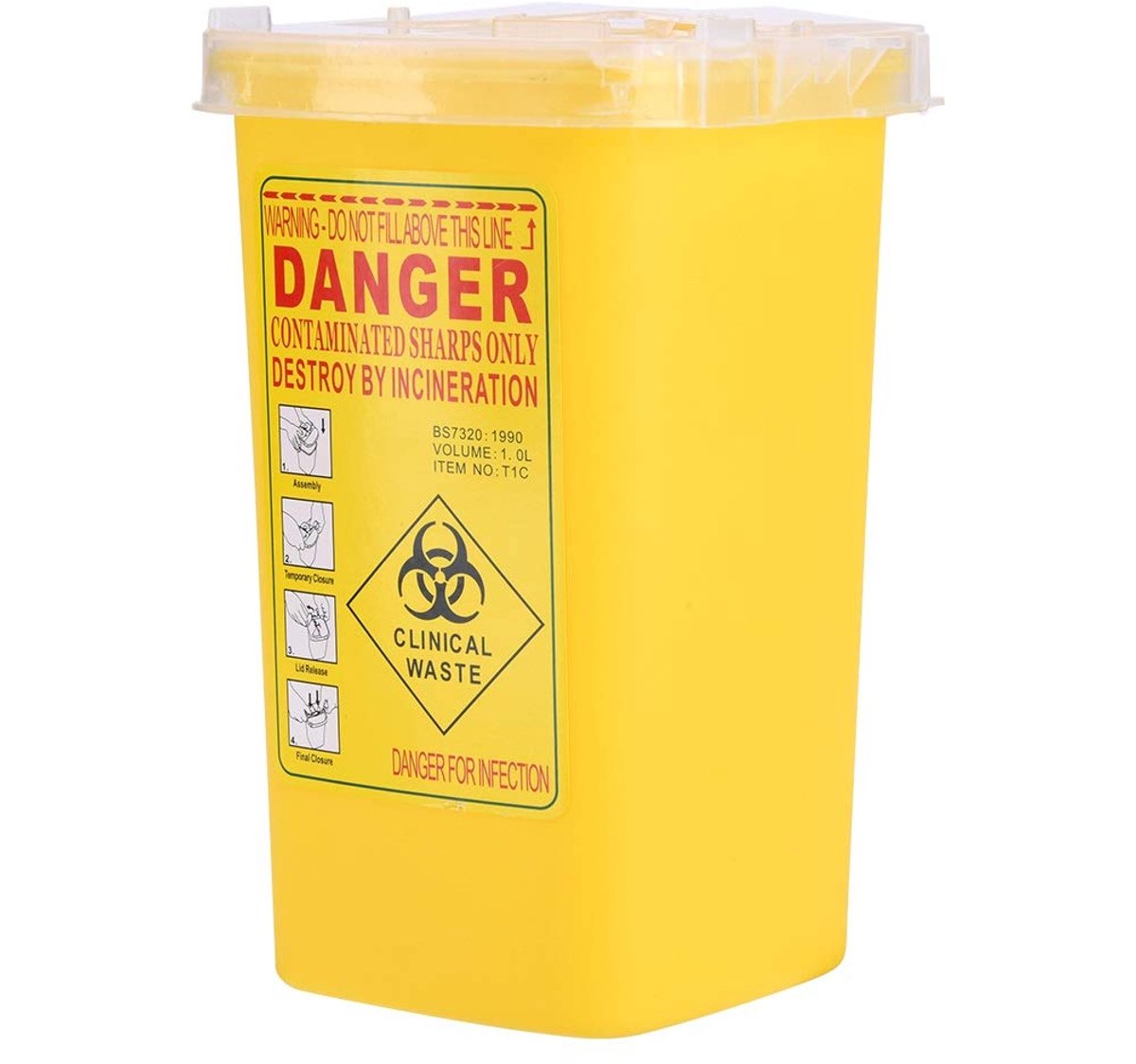 Sharps container - 1L - kunststof - punctiebestendig - veilig voor medische afvalverwerking - ShopVlot