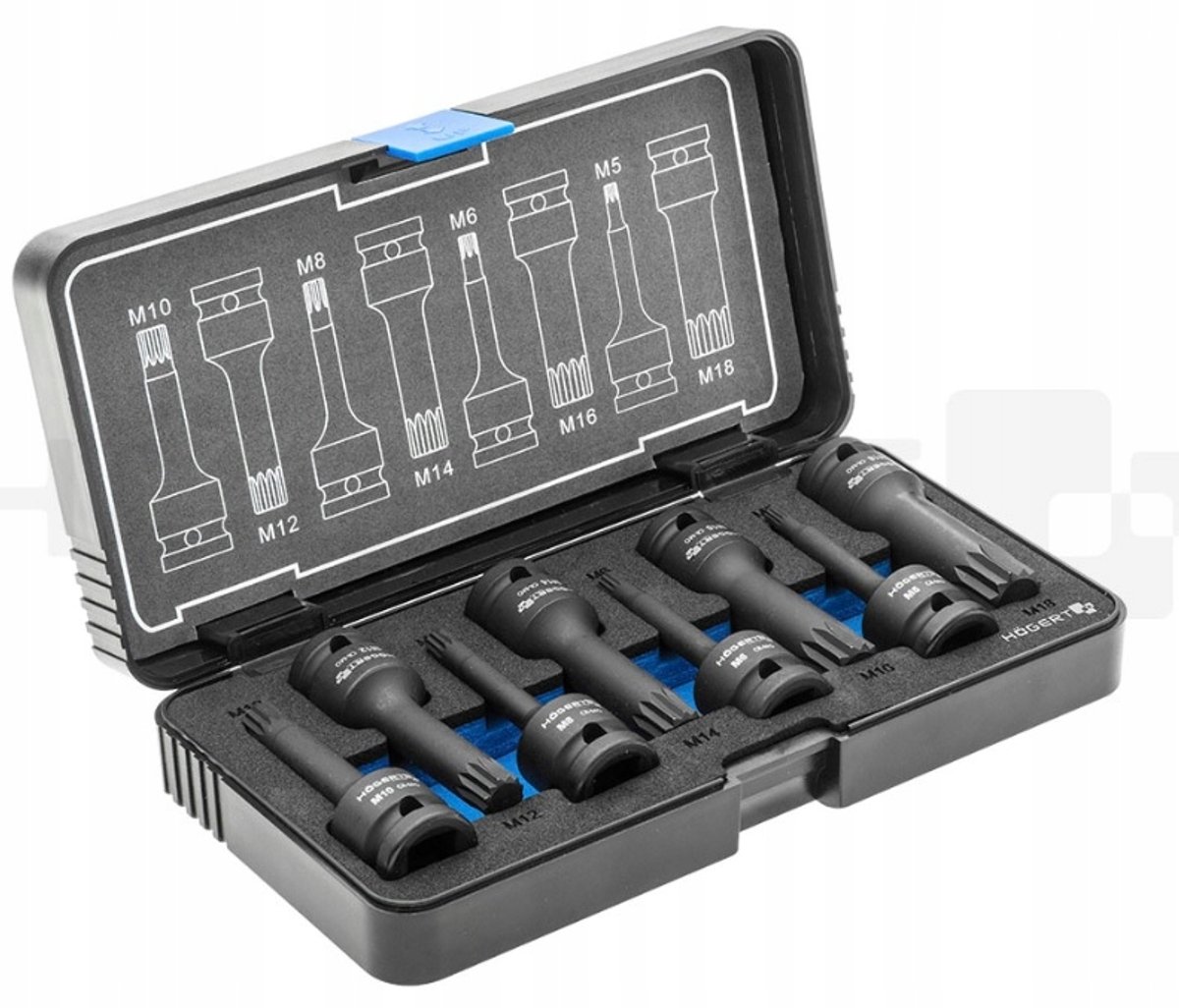 Hoegert Spline Impact Doppenset 1/2" M5-M18 - Duurzaam Chroom-Molybdeen Staal