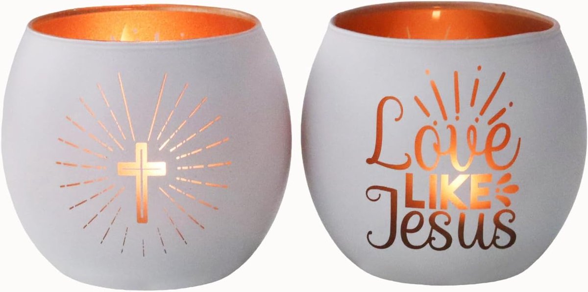 Theelichthouder set - wit - glas met gouden binnenkant - inspiratie voor geloof - ShopVlot
