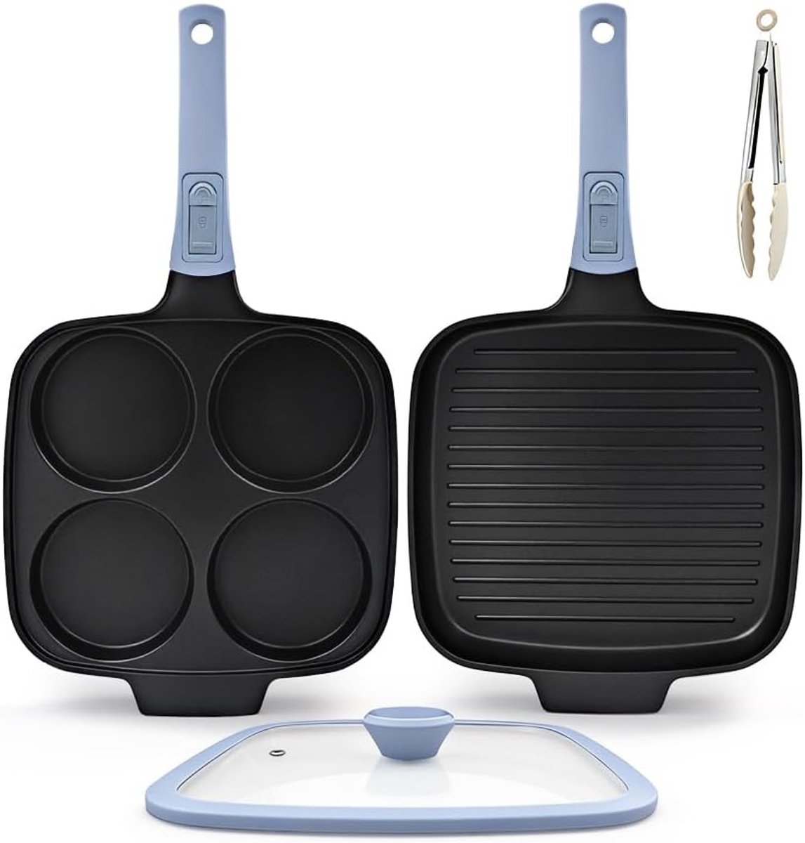 Eierpan en bakplaat set 26 x 24 cm - zwart - veelzijdig - ideaal voor ontbijt - ShopVlot