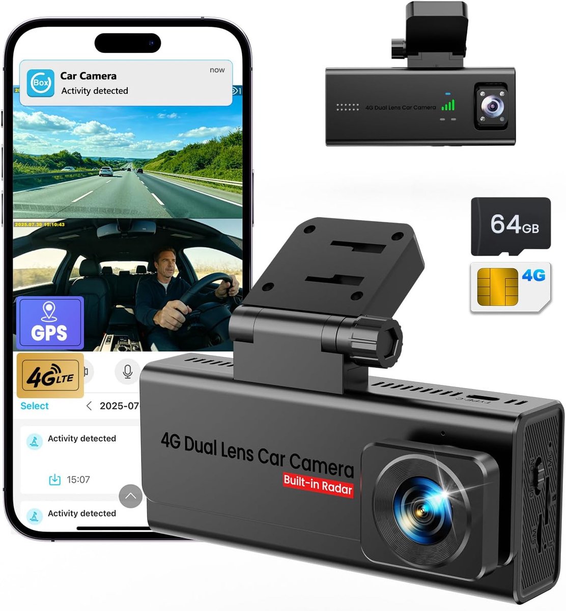 4G LTE dashcam met simkaart - 24-uurs parkeerbewaking - AI radar bewegingsalarm - ideaal voor gezinnen - ShopVlot