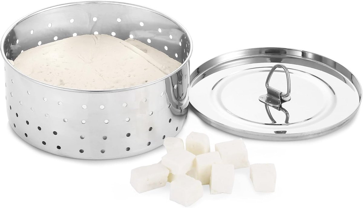Paneer Maker Ronde Vorm - Roestvrij Staal - Met Drukdeksel - Verspaneer voor Indian Cuisine - ShopVlot