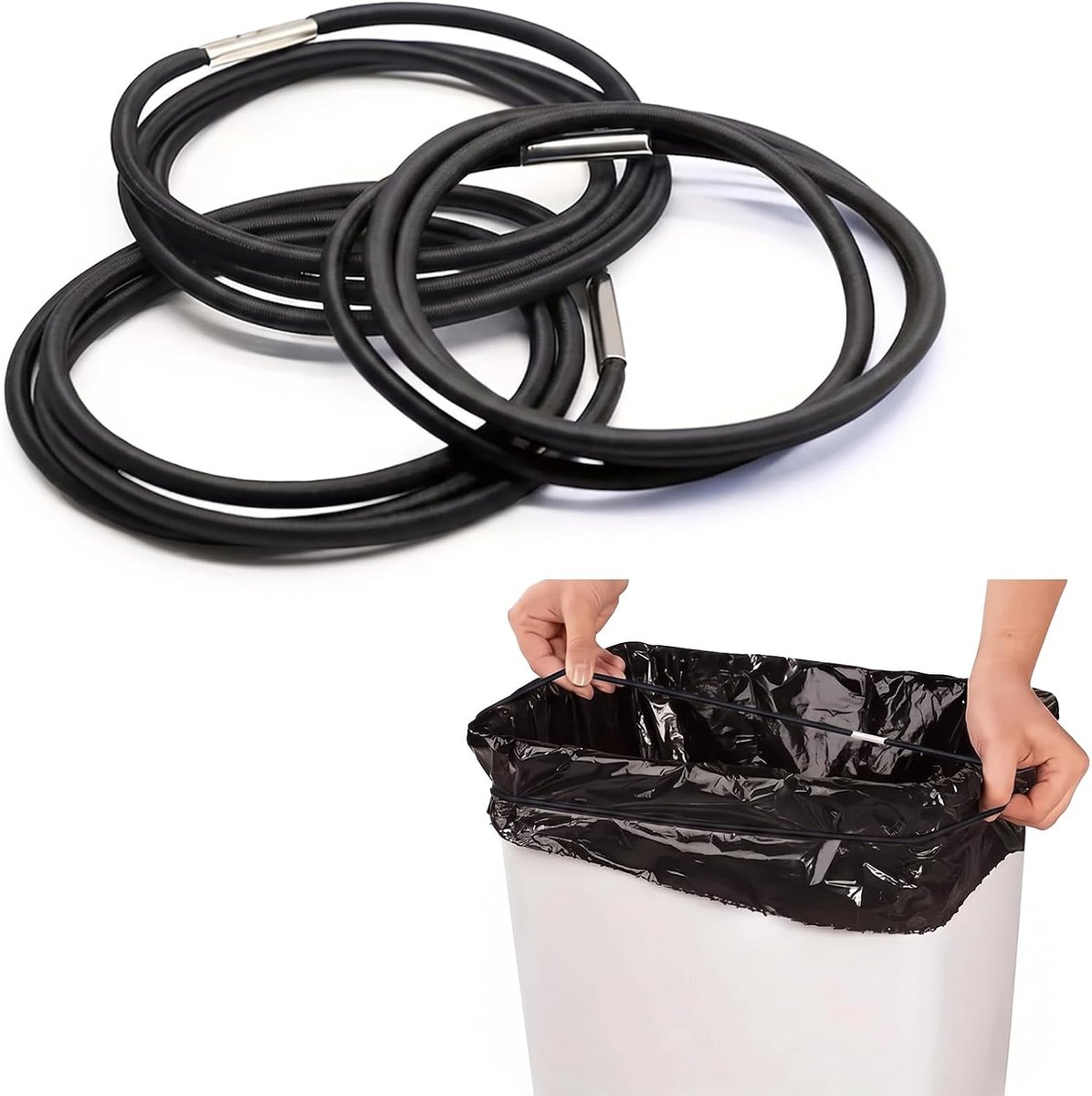 Vuilniszakbanden 70 cm - elastisch en zwart - set van 3 - voorkomt wegglijden van vuilniszakken - ShopVlot