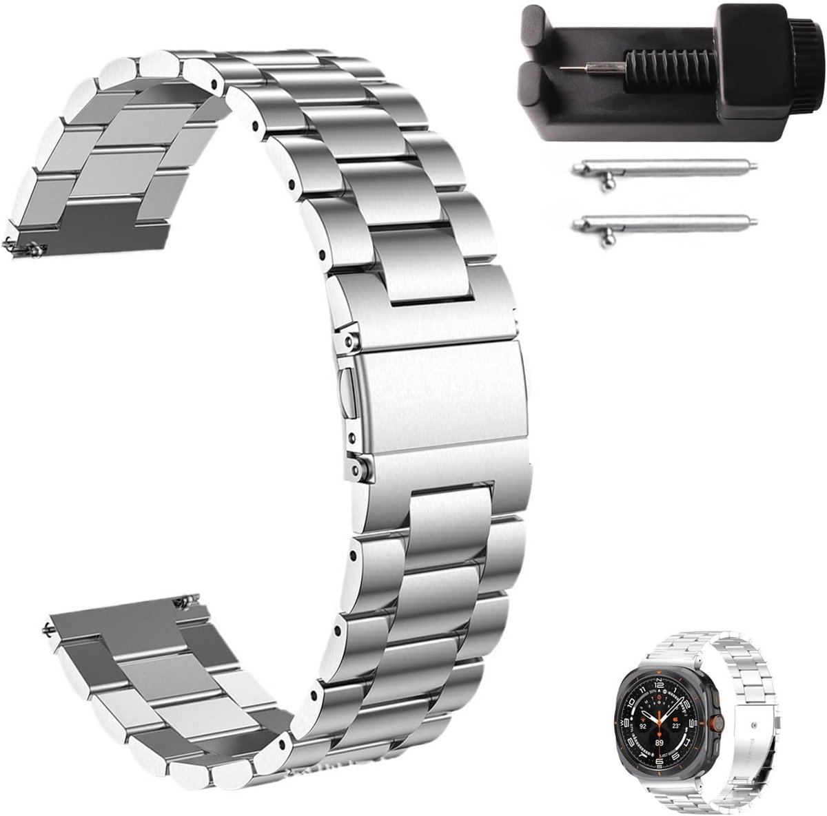 Horlogeband 20 mm - RVS met dubbele vouwsluiting - Vervangband voor smartwatch - Inclusief verstelgereedschap - SnelShoppen