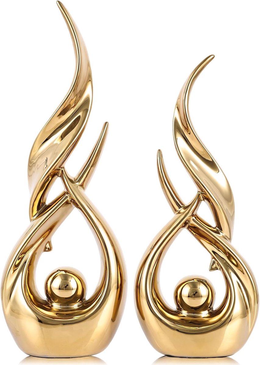 Abstracte beeldjes set - Gouden keramiek - Moderne decoratie - Perfect voor tafel of schouw - SnelShoppen