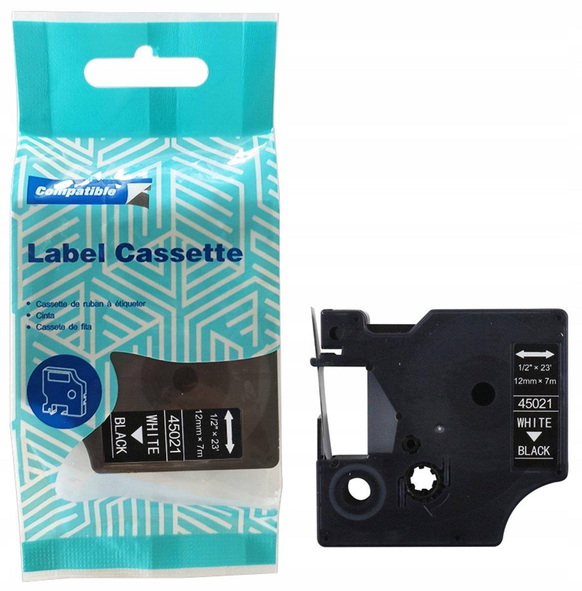 DYMO D1 Tape 45021 Zwart met Witte Tekst - 12mm x 7m